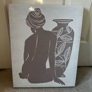 Minimalist Canvas Painting - Woman with Vase Art, Medium Unframed